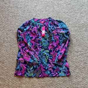 Lilly Pulitzer Navy Floral Long-Sleeve Top with Pink & Teal Accents